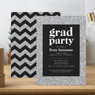Class of - Graduation Party black silver glitter Invitation