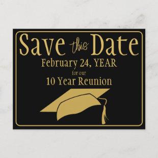 Class Reunion Save The Date Black Gold QR Code Postcard
