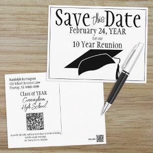 Class Reunion Save The Date Black White QR Code Postcard