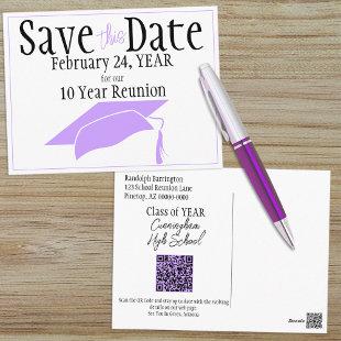 Class Reunion Save The Date Lavender Cap QR Code Postcard