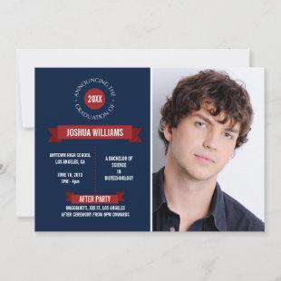 Classic Banner Navy/Red Graduation Announcement