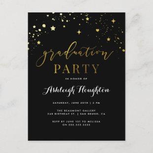 Classic Black & Gold Confetti Graduation Party Invitation Postcard