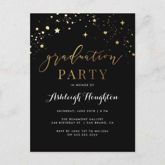 Classic Black & Gold Confetti Graduation Party Invitation Postcard