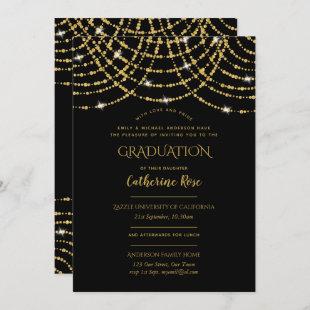 Classic Black Gold Graduation Ceremony + Reception Invitation