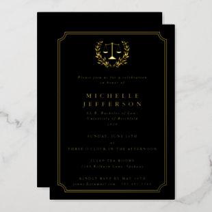 Classic Black Law School Graduation Party Foil Invitation