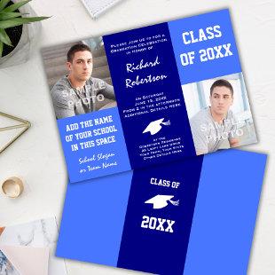 Classic Blue and White Graduation Photo Template