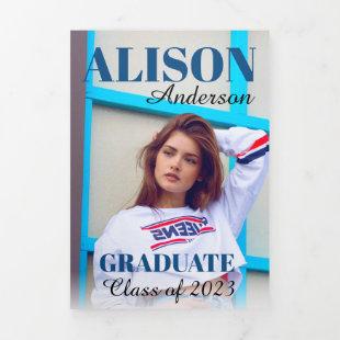 Classic blue Class of 2020 graduation photo Tri-Fold Announcement