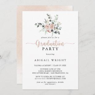 Classic Dusty Pink Rose Floral Graduation Party  Invitation