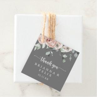 Classic Dusty Pink Rose Floral Gray Wedding Favor Tags