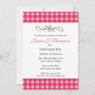 Classic, elegant country pink plaids graduation invitation
