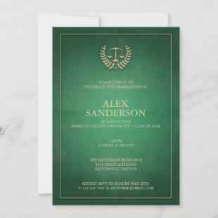 Classic Green and Gold Law School Graduation Invitation