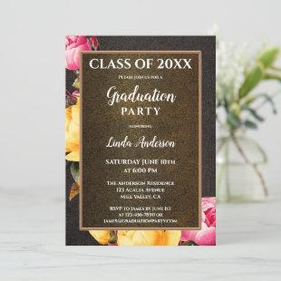 Classic Leather Look Floral Graduation Party Invitation