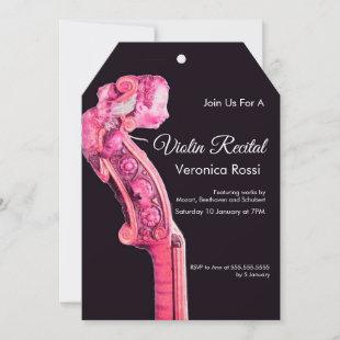 CLASSIC MUSIC CONCERT,RECITAL Violin Scroll Pink Invitation