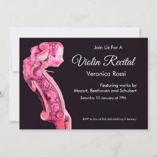 CLASSIC MUSIC CONCERT,RECITAL Violin Scroll Pink Invitation