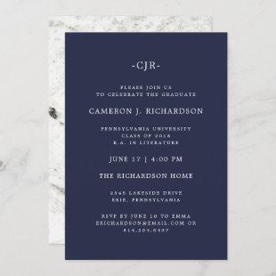 Classic Navy Blue and Marble | Graduation Party Invitation