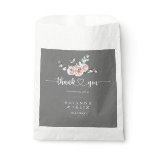 Classic Pink Rose Floral Gray Thank You Wedding   Favor Bag