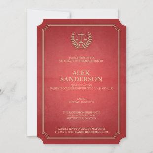 Classic Red and Gold Law School Graduation Invitation