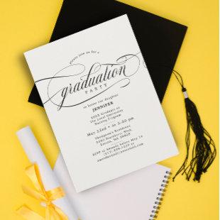 Classic Script Beige Black Graduation Party Invitation