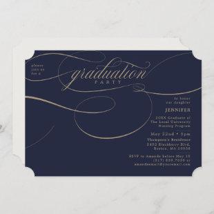 Classic Script Navy & Gold Graduation Party Invitation