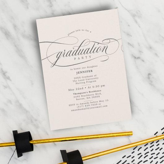Classic Script Pale Peach Grey Graduation Party Invitation