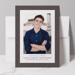 Classic tweed frame simple gray photo graduation announcement