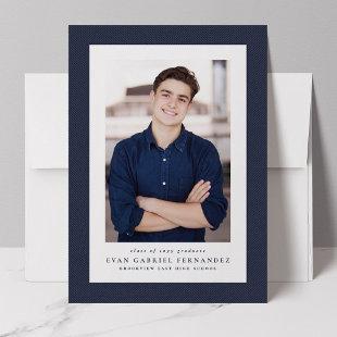 Classic tweed frame simple navy photo graduation announcement