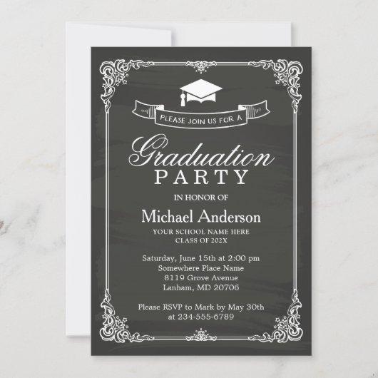 Classy Chalkboard Frame Modern Graduation Party Invitation