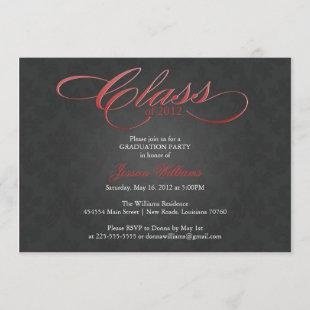 Classy Damask Graduation | Red Invitation