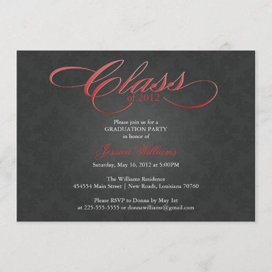 Classy Damask Graduation | Red Invitation