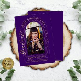 Classy Elegant Arched Photo Purple Graduation Foil Invitation