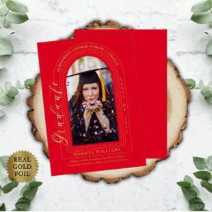 Classy Elegant Arched Photo Red Graduation Foil Invitation