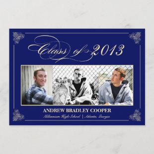 Classy Elegant Blue 2013 Graduation Photo Invite