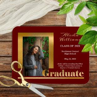 Classy Elegant Gold Text Graduate 1 Photo Maroon Magnet