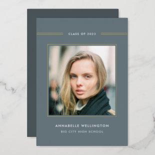 Classy Elegant Gray Graduation Photo Gold Foil Invitation