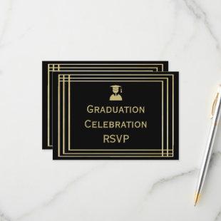 Classy Gold & Black Graduation Party RSVP Card