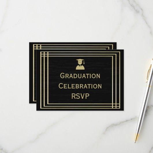 Classy Gold & Black Graduation Party RSVP Card