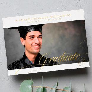 Classy Gold Calligraphy Photo College Graduation Foil Invitation