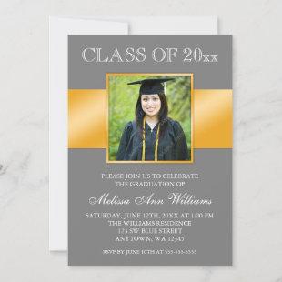 Classy Gray Gold Photo Graduation Announcement