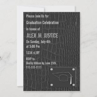 classy gray leather Graduation party Invitation