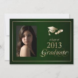Classy Green and Gold 2013 Graduate Photo Invite