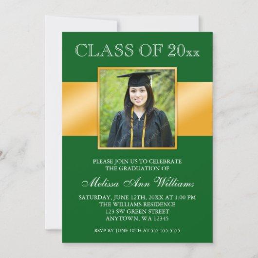 Classy Green Gold Photo Graduation Announcement