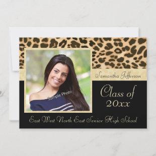 Classy Leopard Print Photo Graduation Announcement
