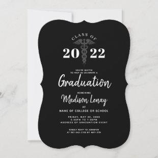 Classy Nurse 2022 Graduation Black White Script Invitation