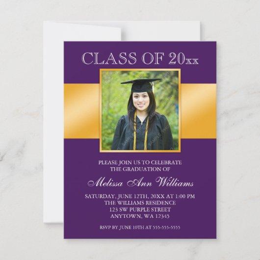 Classy Purple Gold Photo Graduation Announcement