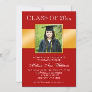 Classy Red Gold Photo Graduation Announcement