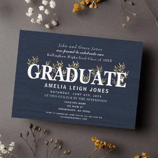 Classy Rustic Gold Leaf Graduation Party Invitation