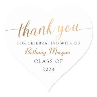 Classy White & Gold Graduation Thank You Heart Sticker