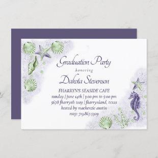 Coastal Chic | Purple and Lime Green Graduation Invitation
