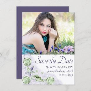 Coastal Chic | Purple and Lime Green Senior Photo Save The Date