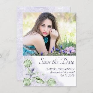 Coastal Chic | Purple and Lime Green Senior Photo Save The Date